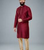 Maroon dupion silk embroidered kurta set