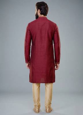 Maroon dupion silk embroidered kurta set 2