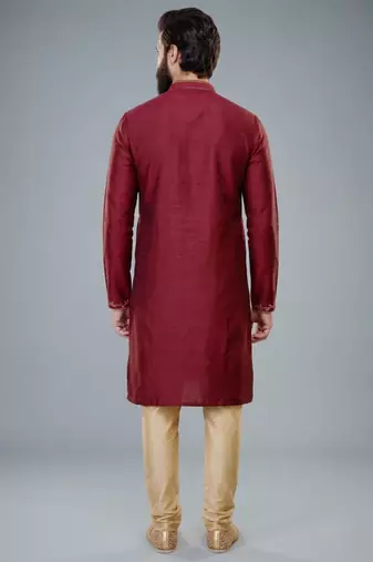 Maroon dupion silk embroidered kurta set
