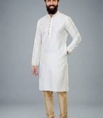 White dupion silk embroidered kurta set