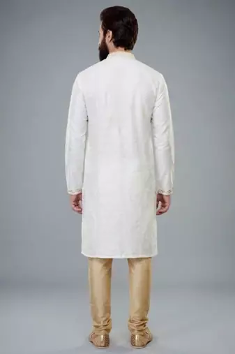 White dupion silk embroidered kurta set