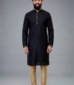 Black dupion silk embroidered kurta set