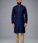 Blue dupion silk embroidered kurta set