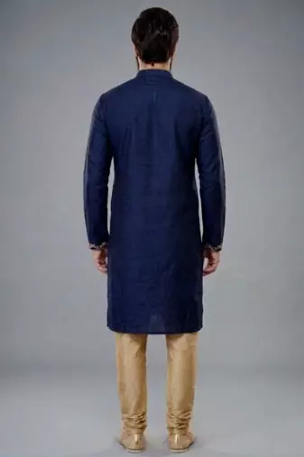 Blue dupion silk embroidered kurta set