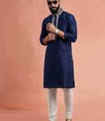 Blue dupion silk embroidered kurta set