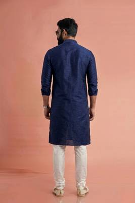 Blue dupion silk embroidered kurta set 2