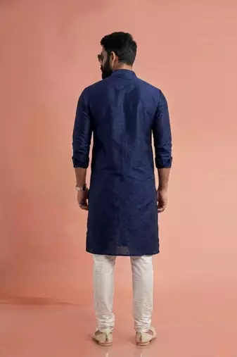 Blue dupion silk embroidered kurta set