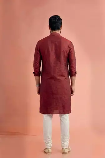 Maroon dupion silk embroidered kurta set