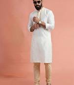 White dupion silk embroidered kurta set