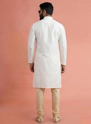 White dupion silk embroidered kurta set 2