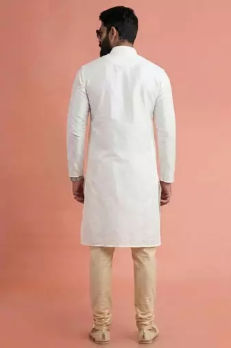 White dupion silk embroidered kurta set