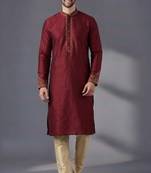 Maroon dupion silk embroidered kurta set