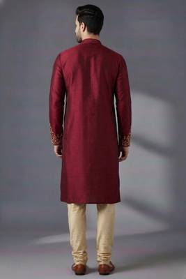 Maroon dupion silk embroidered kurta set 2