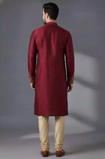 Maroon dupion silk embroidered kurta set