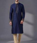 Blue dupion silk embroidered kurta set