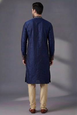 Blue dupion silk embroidered kurta set 2