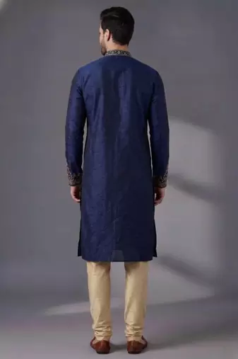 Blue dupion silk embroidered kurta set