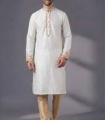 White dupion silk embroidered kurta set