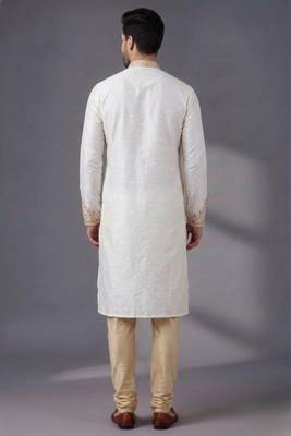 White dupion silk embroidered kurta set 2