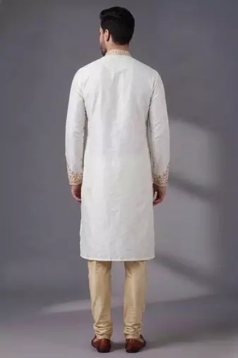 White dupion silk embroidered kurta set