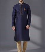 Blue dupion silk embroidered kurta set