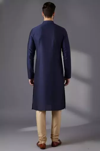 Blue dupion silk embroidered kurta set