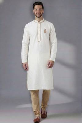 White dupion silk embroidered kurta set 1