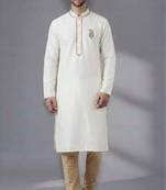 White dupion silk embroidered kurta set