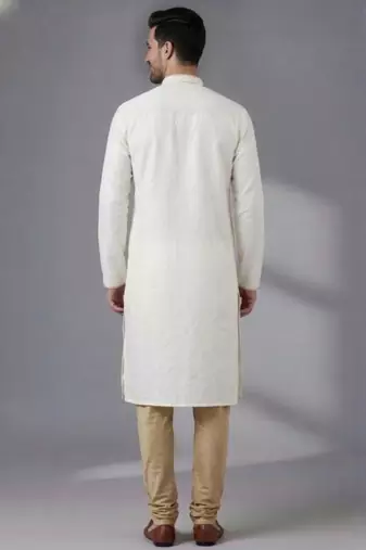 White dupion silk embroidered kurta set