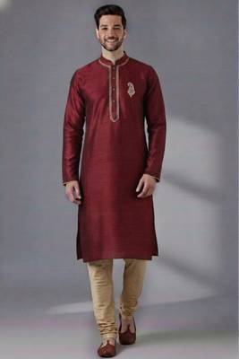 Maroon dupion silk embroidered kurta set 1
