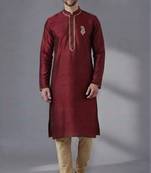 Maroon dupion silk embroidered kurta set