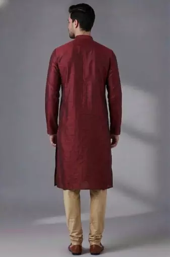 Maroon dupion silk embroidered kurta set