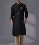 Black dupion silk embroidered kurta set