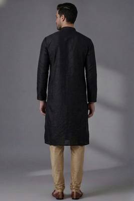 Black dupion silk embroidered kurta set 2