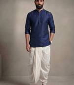 Blue dupion silk embroidered kurta dhoti set