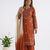 Orange cotton embroidery thread work kurta Pant and Dupatta 3pc set