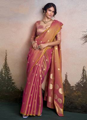 Pink silk blend silk blend party wear saree 4