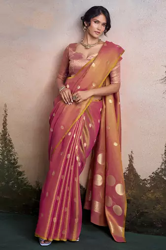 Pink silk blend silk blend party wear saree