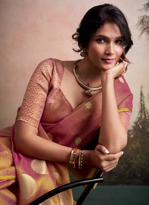 Pink silk blend silk blend party wear saree 5