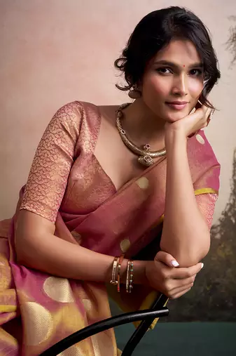 Pink silk blend silk blend party wear saree