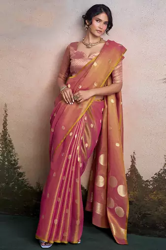 Pink silk blend silk blend party wear saree