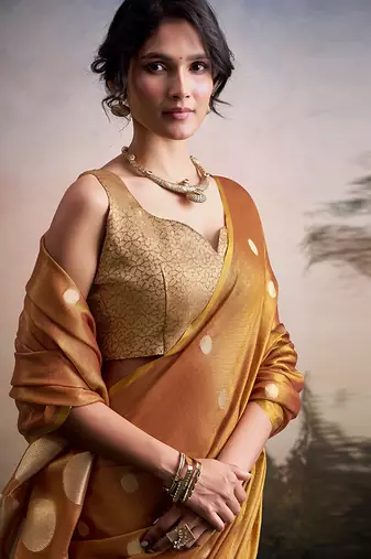 Orange silk blend silk blend party wear saree