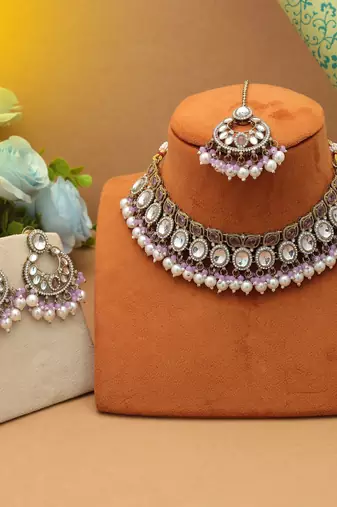 Light purple color kundan necklace set