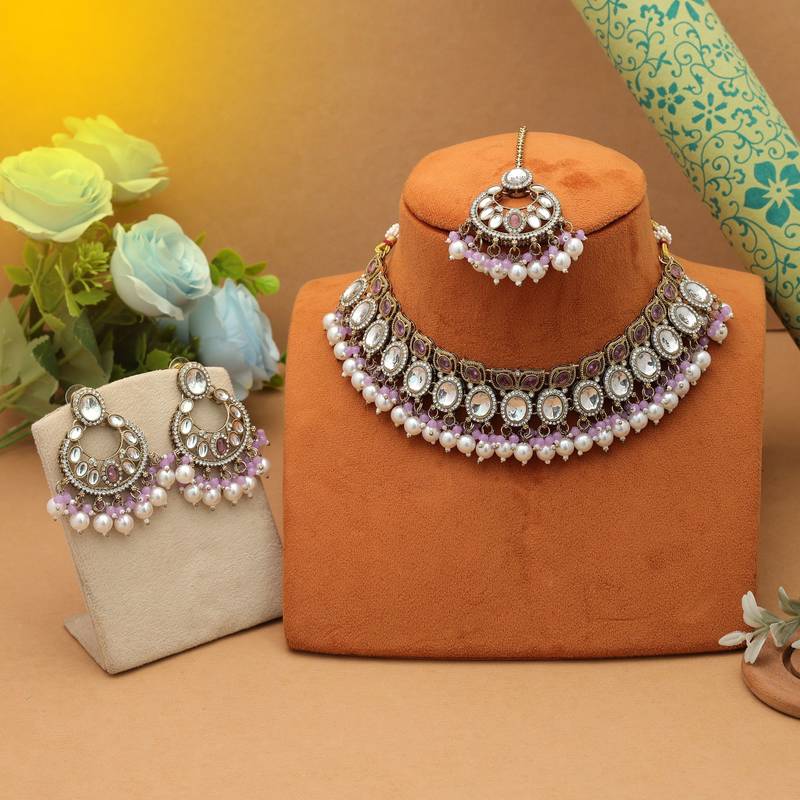 Light purple color kundan necklace set