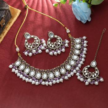 Light purple color kundan necklace set 2