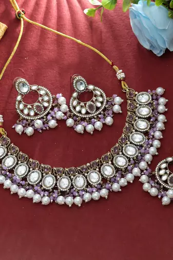 Light purple color kundan necklace set