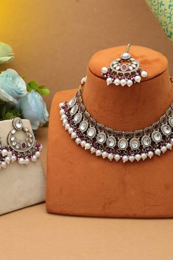 Purple color kundan necklace set