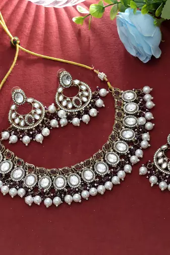 Purple color kundan necklace set