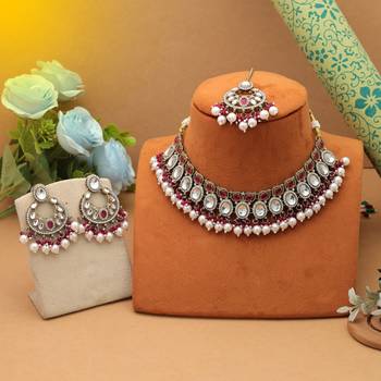 Rani color kundan necklace set 1