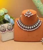 Rani color kundan necklace set